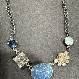 Sabika Blue and Silver Statement Necklace with Vintage Design